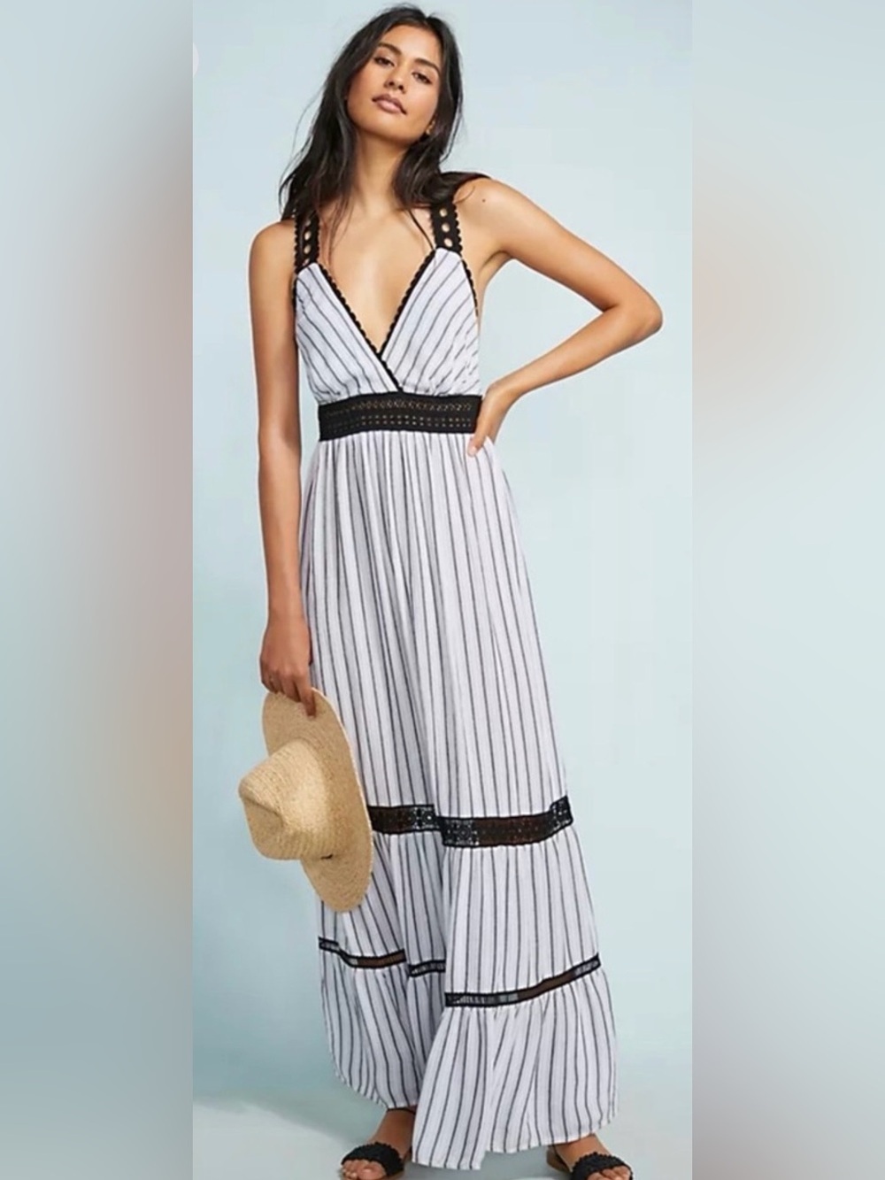 Anthropologie Lilka Jaluit Striped Maxi Dress Tiered L